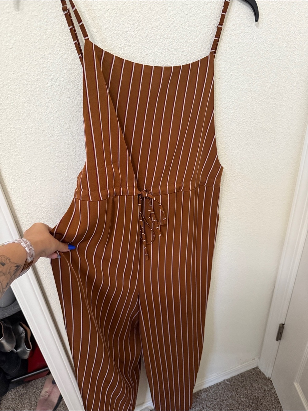 Urban Outfitters Striped Rust Brown Wide-Leg Jumpsuit